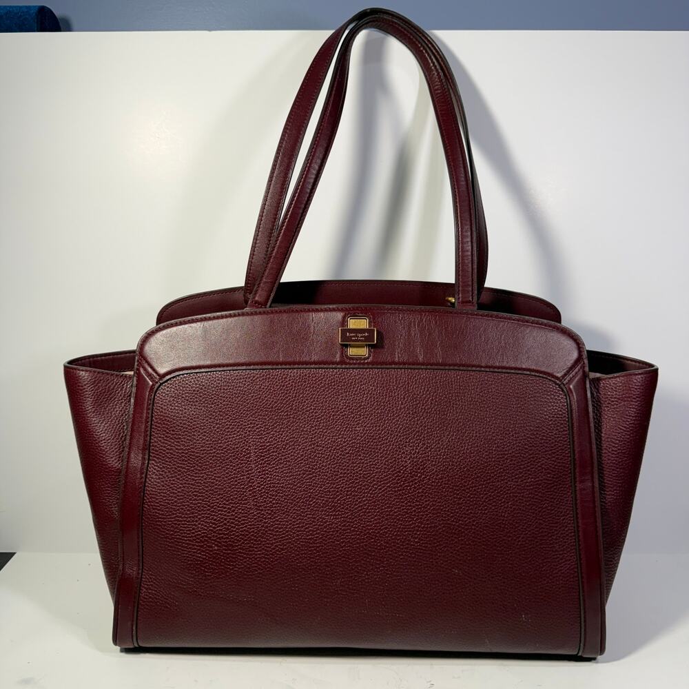 Kate Spade York Burgundy Large Pebbled Leather Professional Office Work Tote